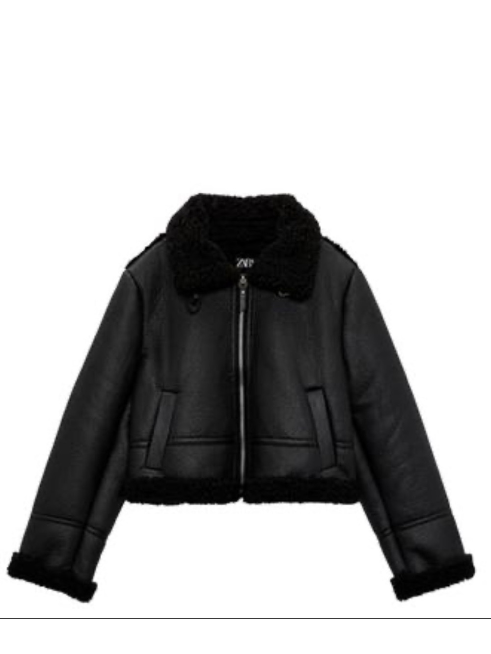 Zara Black Faux-Shearling Leather-Look double face Jacket